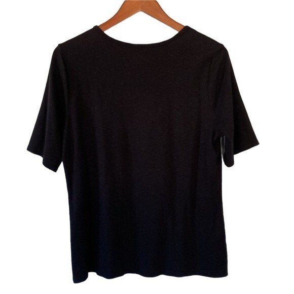 TIME and TRU Short Sleeve Scoop Neck Top Scallop Detail Stretchy Knit Neutral - Picture 7 of 14